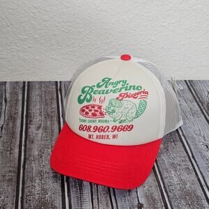 NWT Duluth Truck stop hat white and red angry beaverino pizzeria
